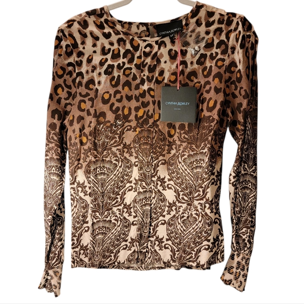 Nwt CYNTHIA ROWLEY Leopard Print Blouse Top Abstract Size Small Rayon
